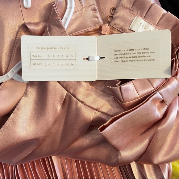 NWT ted baker satin bow neck pleated midi dress rose gold Size 8 spring wedding - Picture 12 of 15